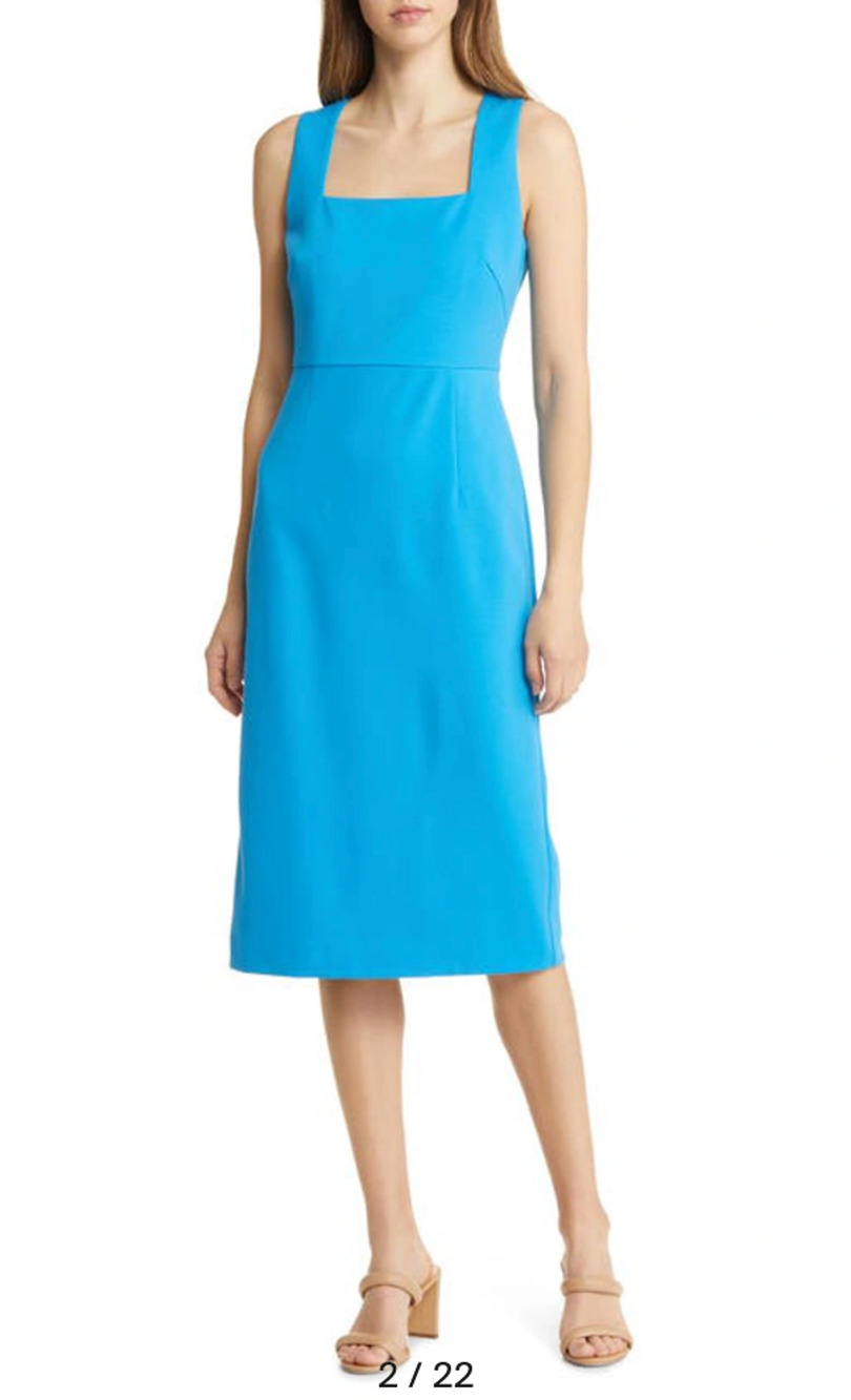 Hugo Boss Dress Womens 6 Electric Blue Sheath Square Neck Slim Fit Stretch
